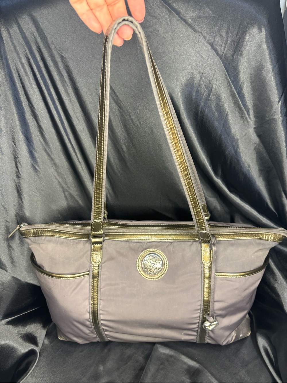 Brighton Gray Tote Bag with Gold Trim